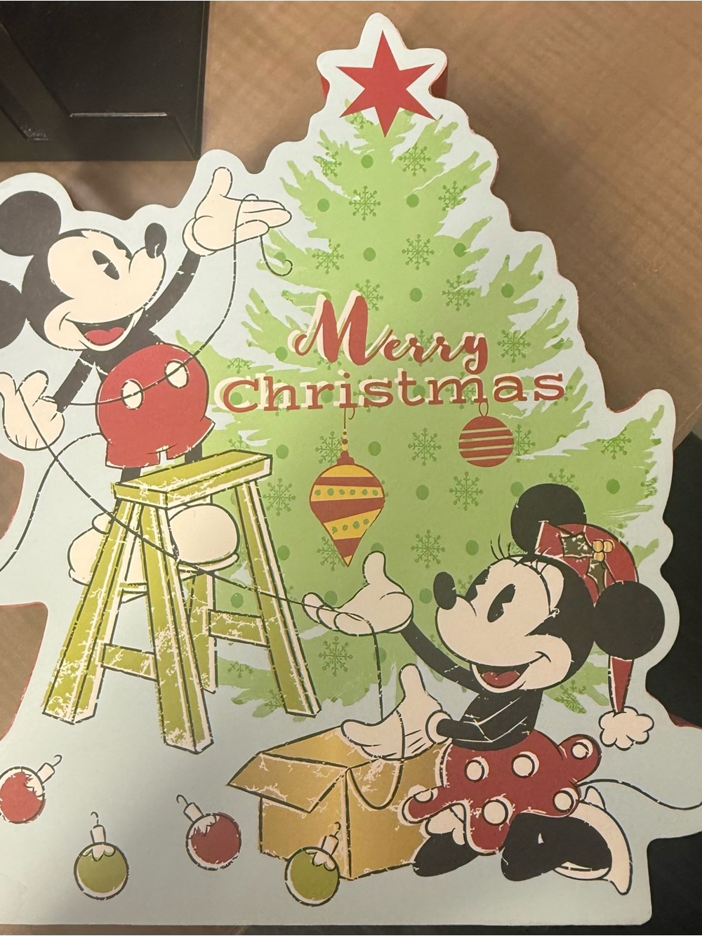 Disney Christmas Tree Sign with Mickey & Minnie - Green, Red, White
